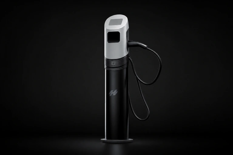 The Obsidian professional charger in a black studio
