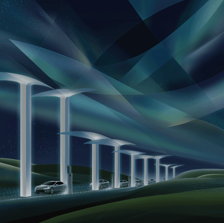 An electric vehicle fast-charging network on a European motorway