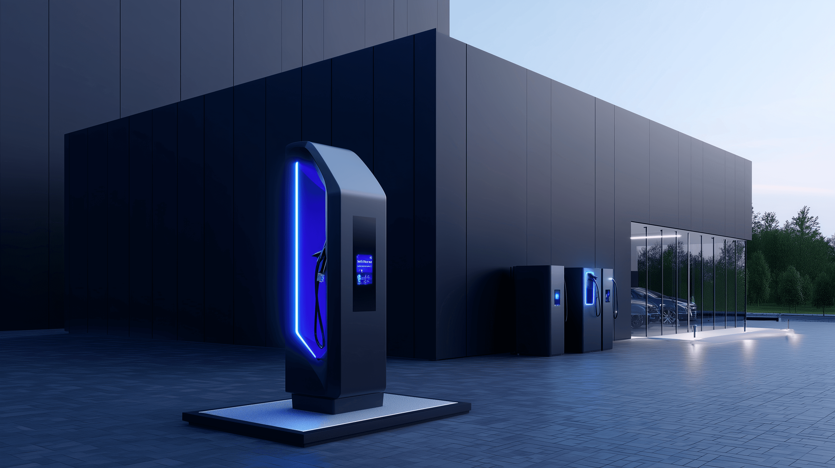 Hyperinso charging stations outside a modern office building